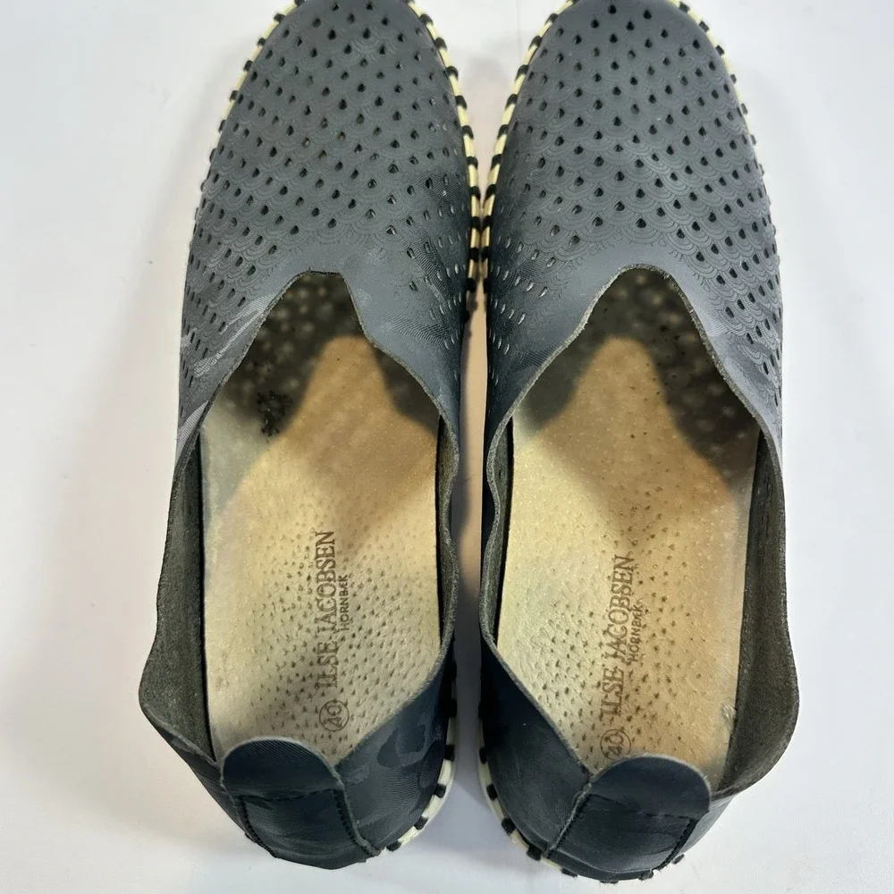 Ilse Jacobsen Tulip Slip On Shoes Women EU 40 US 9 Black Perforated Comfort